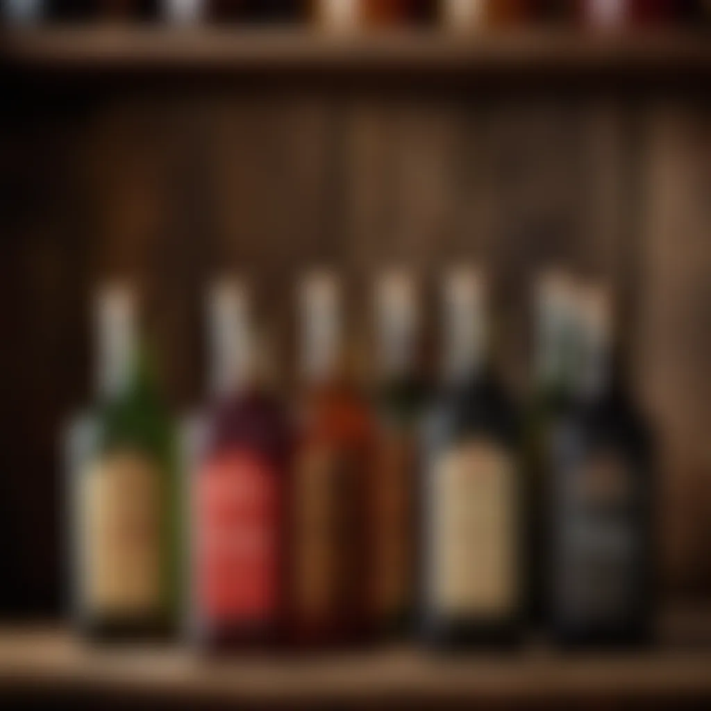 Beautifully aged acerglyn bottles displayed on a rustic wooden shelf