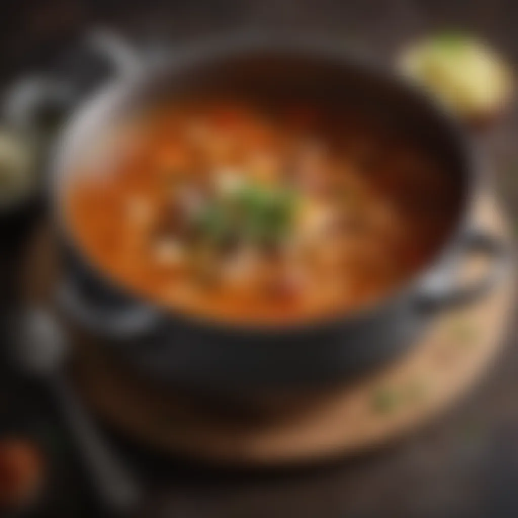 Simmering pot of aromatic soup