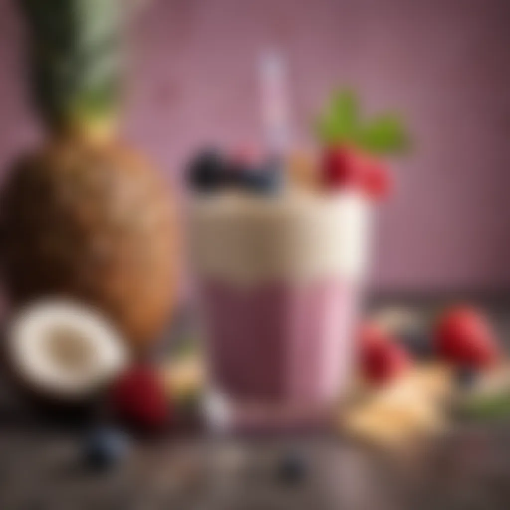 A refreshing smoothie with vibrant berries and tropical coconut