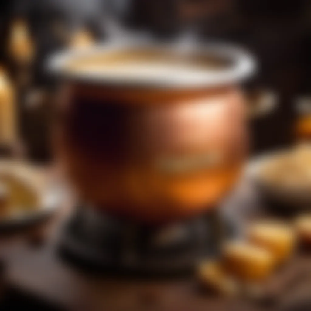 Exquisite copper cauldron with simmering butterbeer concoction