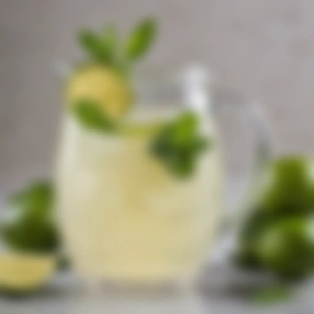 Freshly Squeezed Lime Juice in Glass Pitcher with Mint Leaves