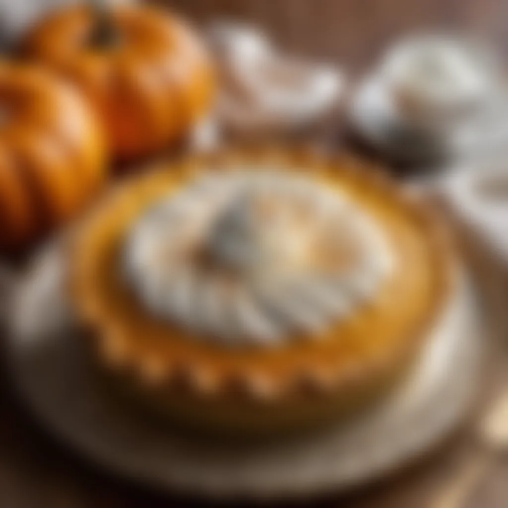 Elegant swirls of whipped cream atop a golden pumpkin pie