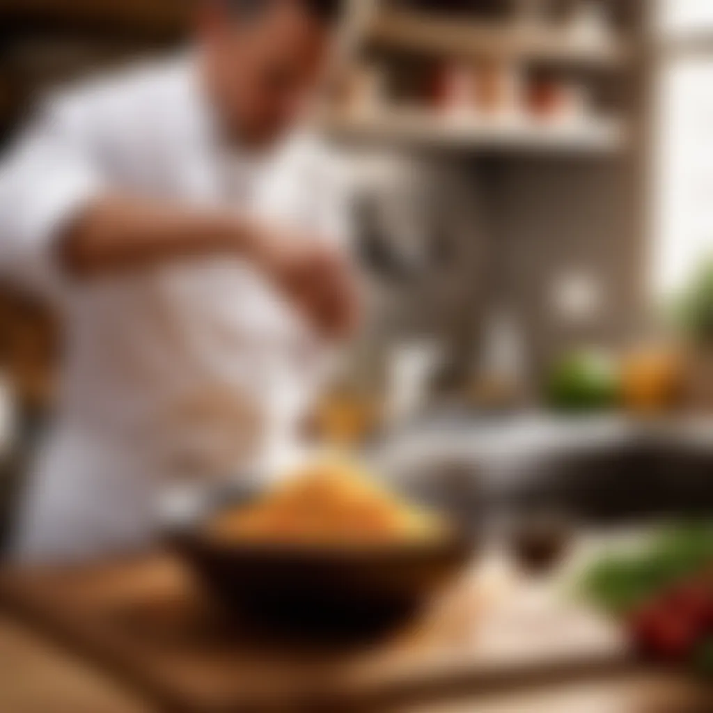 Chef stirring ingredients in a bowl