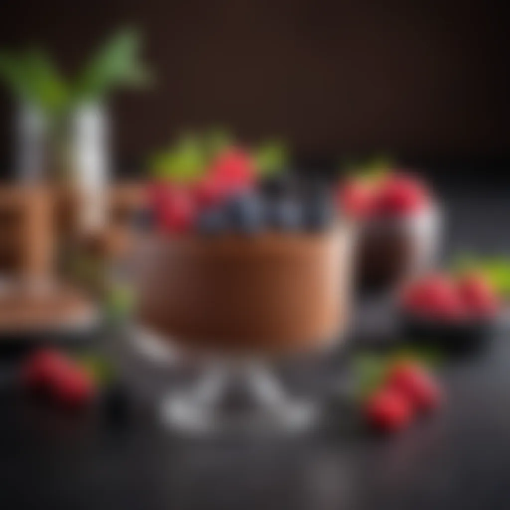 A beautifully decorated chocolate mousse with fresh berries