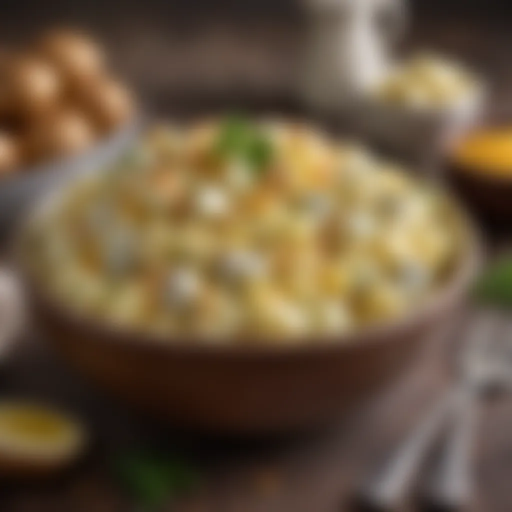 Exquisite Potato Salad Presentation A beautifully arranged bowl of potato salad, highlighting the blend of textures and colors.