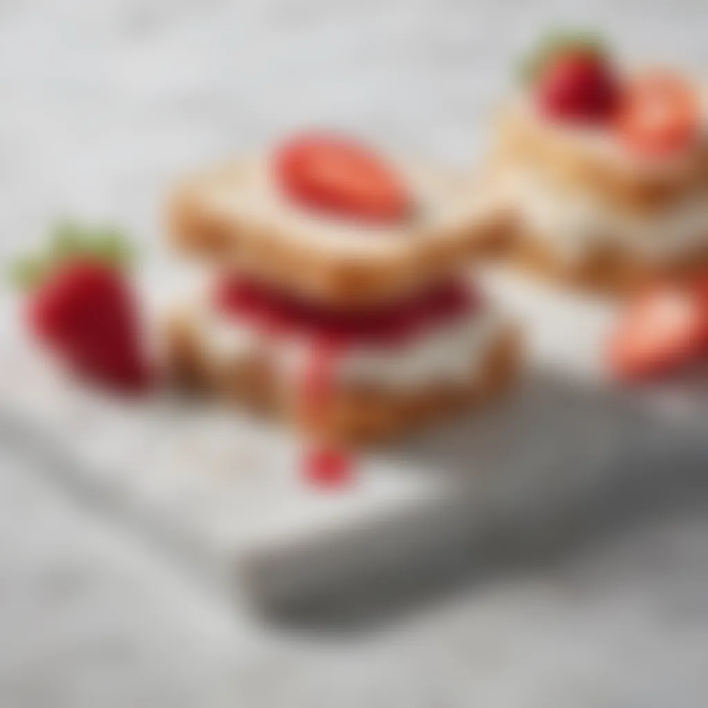 Cream cheese and strawberry jelly sandwich on marble board