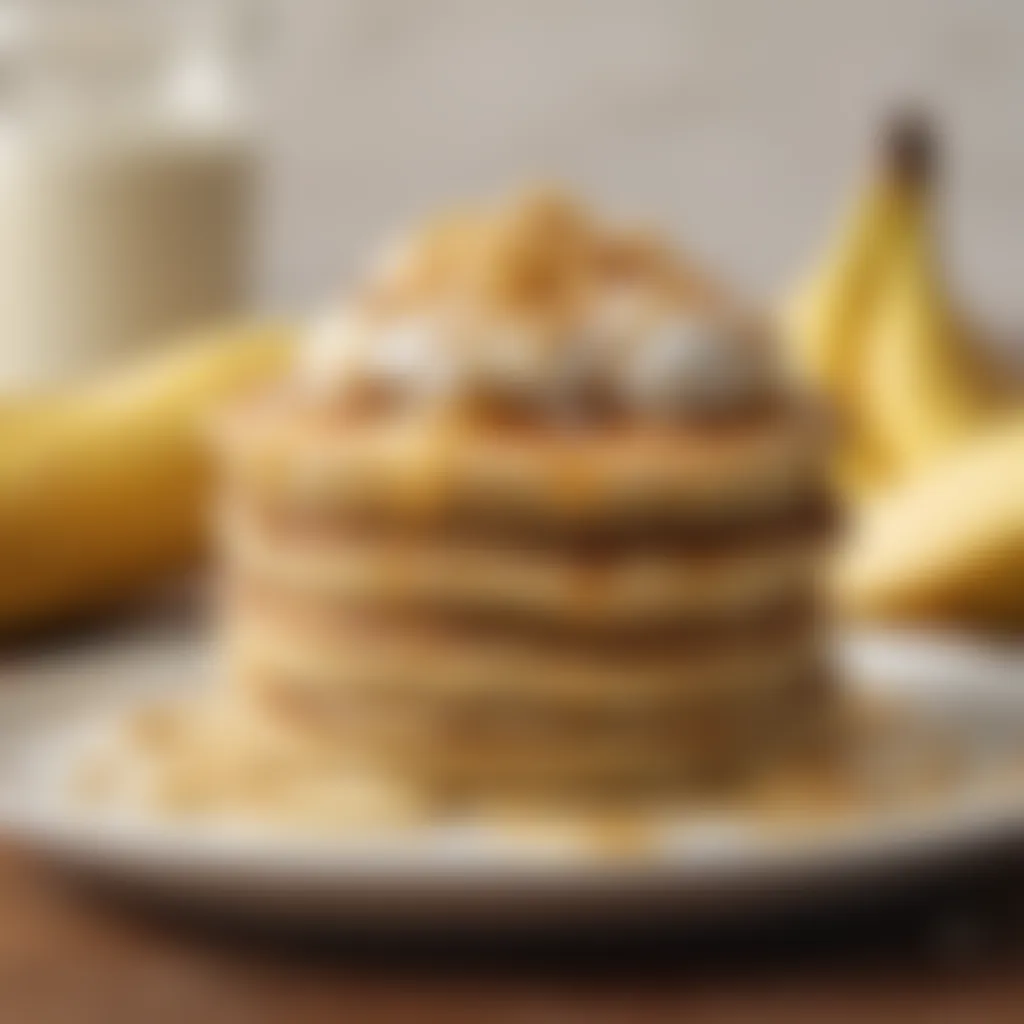 Creamy yogurt drizzle on freshly made banana pancakes