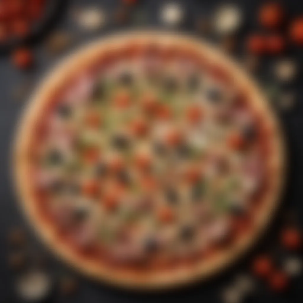 Artistic Presentation of Toppings on Pizza Creative topping arrangement on a freshly baked pizza
