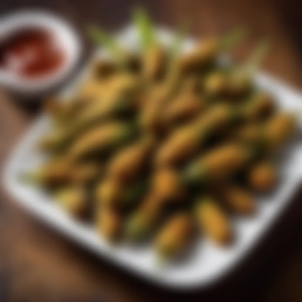 Crispy fried okra served with dipping sauce