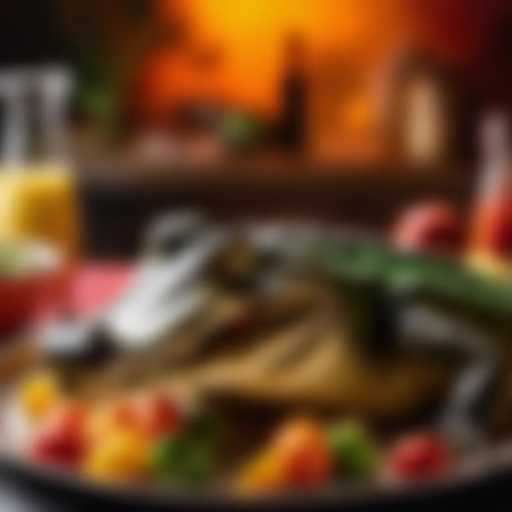 Culinary Crocodile Artistry Artistic interpretation of a crocodile silhouette against a backdrop of vibrant food colors