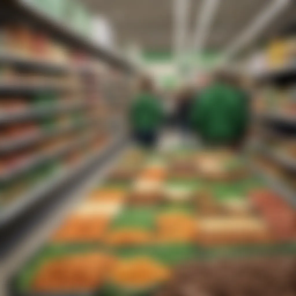 Crowd of shoppers browsing St. Patrick's Day products at Walmart