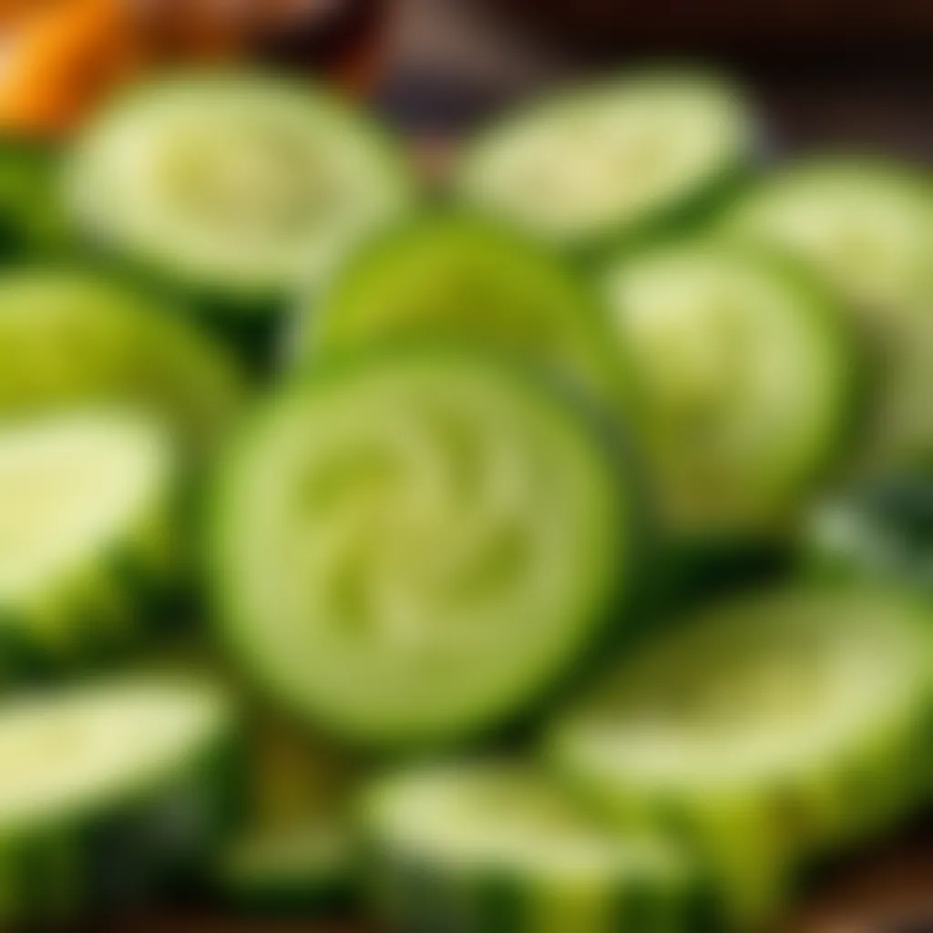 A close-up of a freshly prepared cucumber pickle