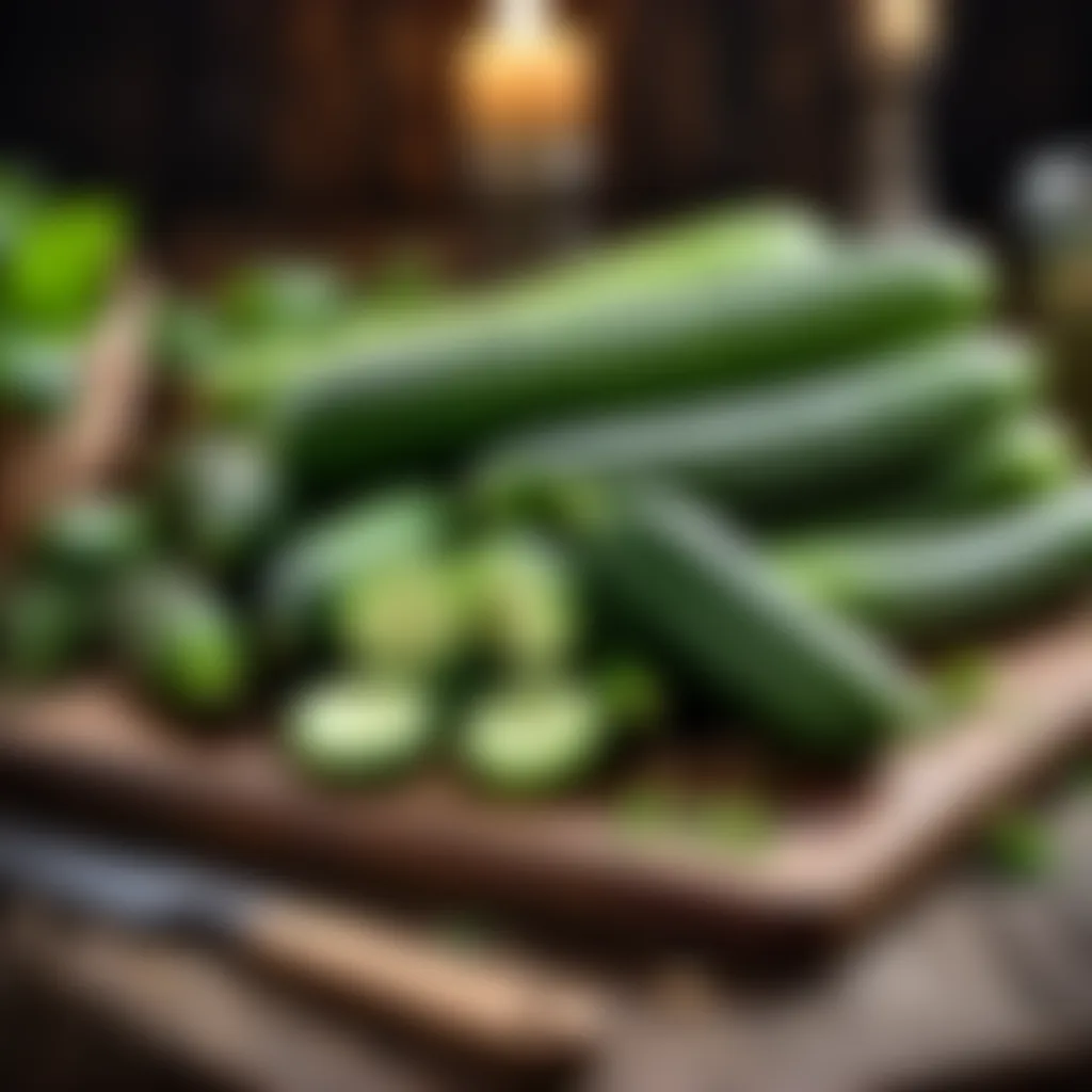 Fresh cucumbers on a rustic wooden table