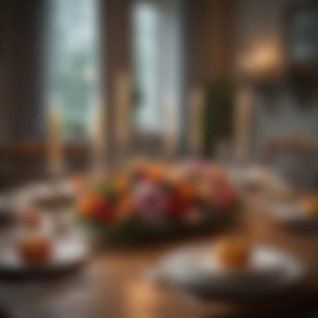 Elegant Dining Table Arrangement A beautifully set dining table with candles and flowers.