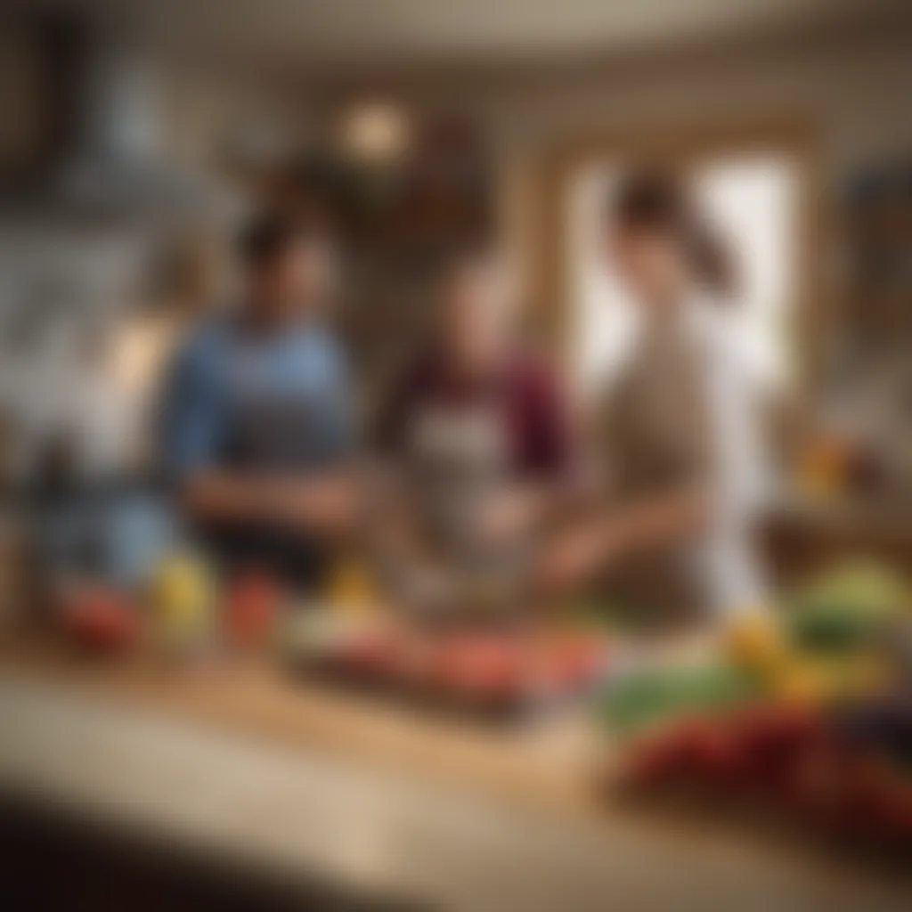 Culinary Bonding in the Kitchen A cozy kitchen with a couple enjoying the cooking experience together.