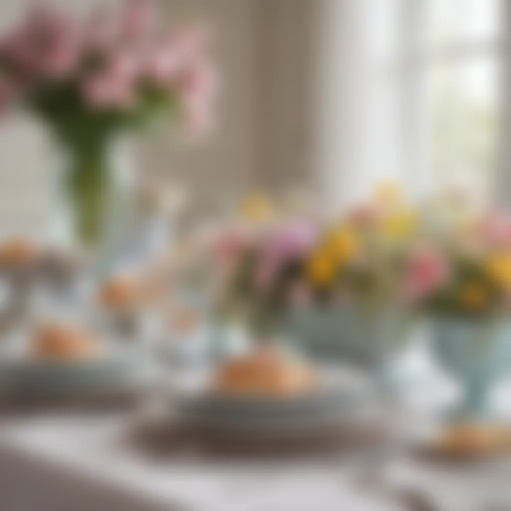 Elegant Easter table setting featuring pastel colors and floral arrangements