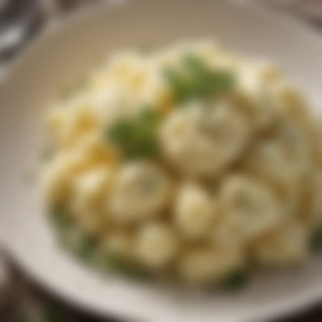 Close-up of fluffy mashed potatoes with herbs