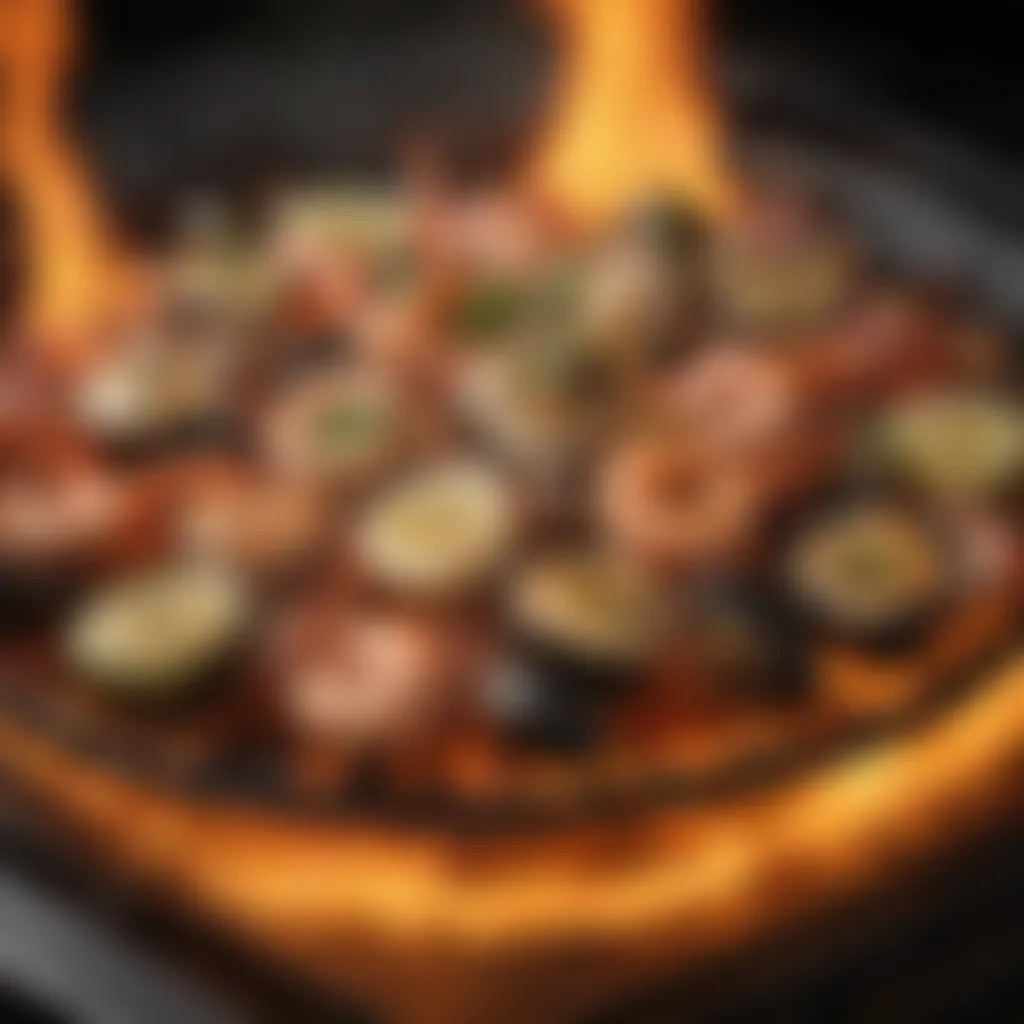 Sizzling seafood medley over a bed of flames