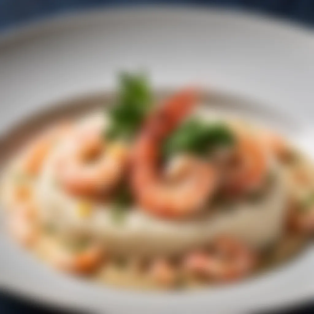 Exquisite presentation of shrimp and grits