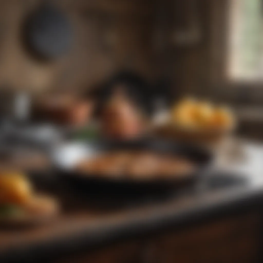 A well-maintained artisanal cast iron pan displayed against a rustic kitchen backdrop, symbolizing its role as a cultural artifact