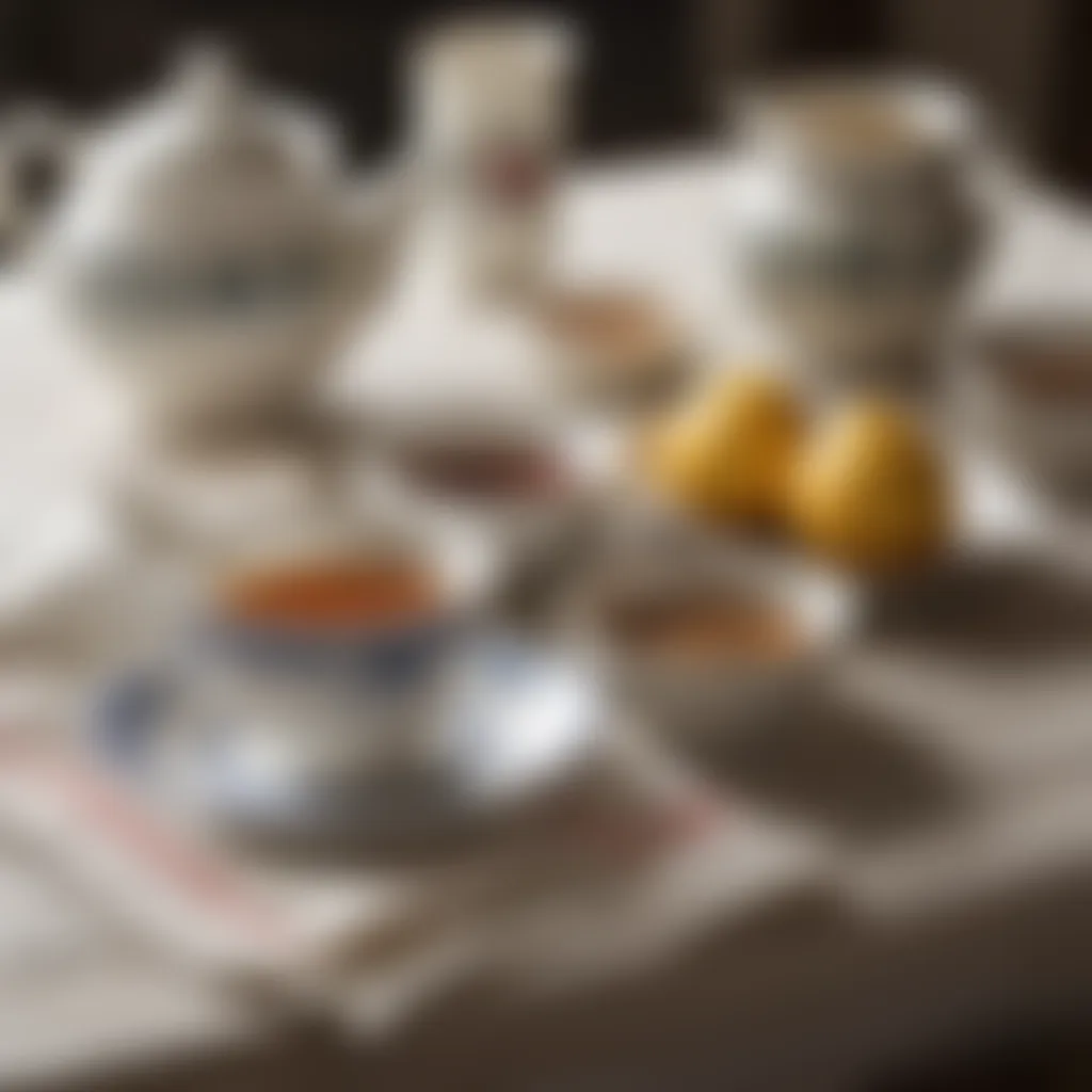 An elegant tea setting that incorporates the cultural significance of tea towels.