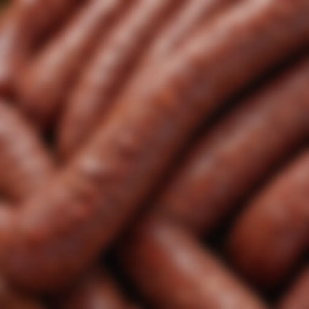 Close-up of the texture of a traditional cured dry sausage