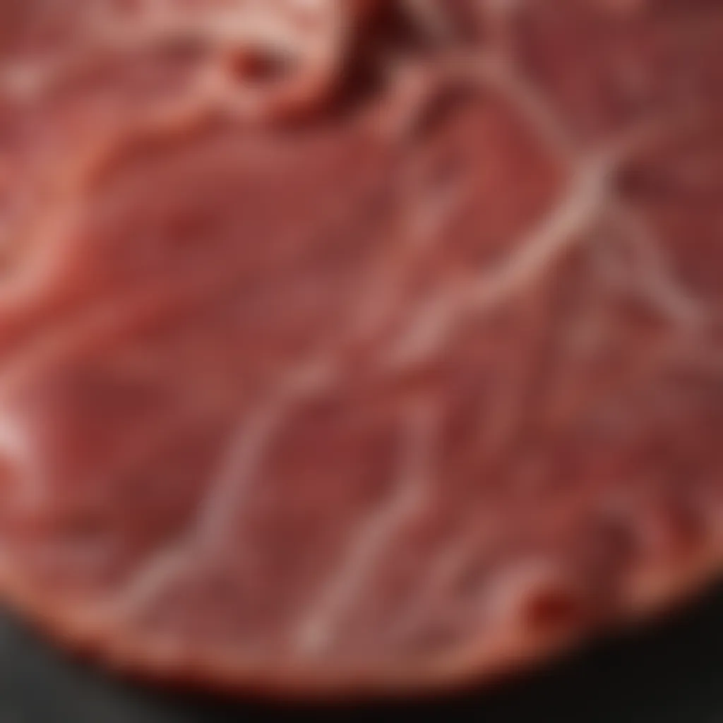 Close-up of the texture and details of cured meat