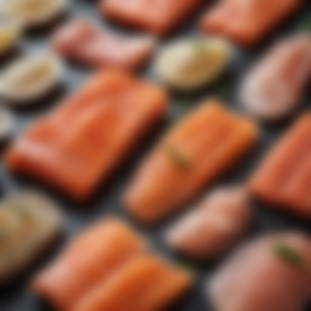 An array of cured fish varieties presented elegantly