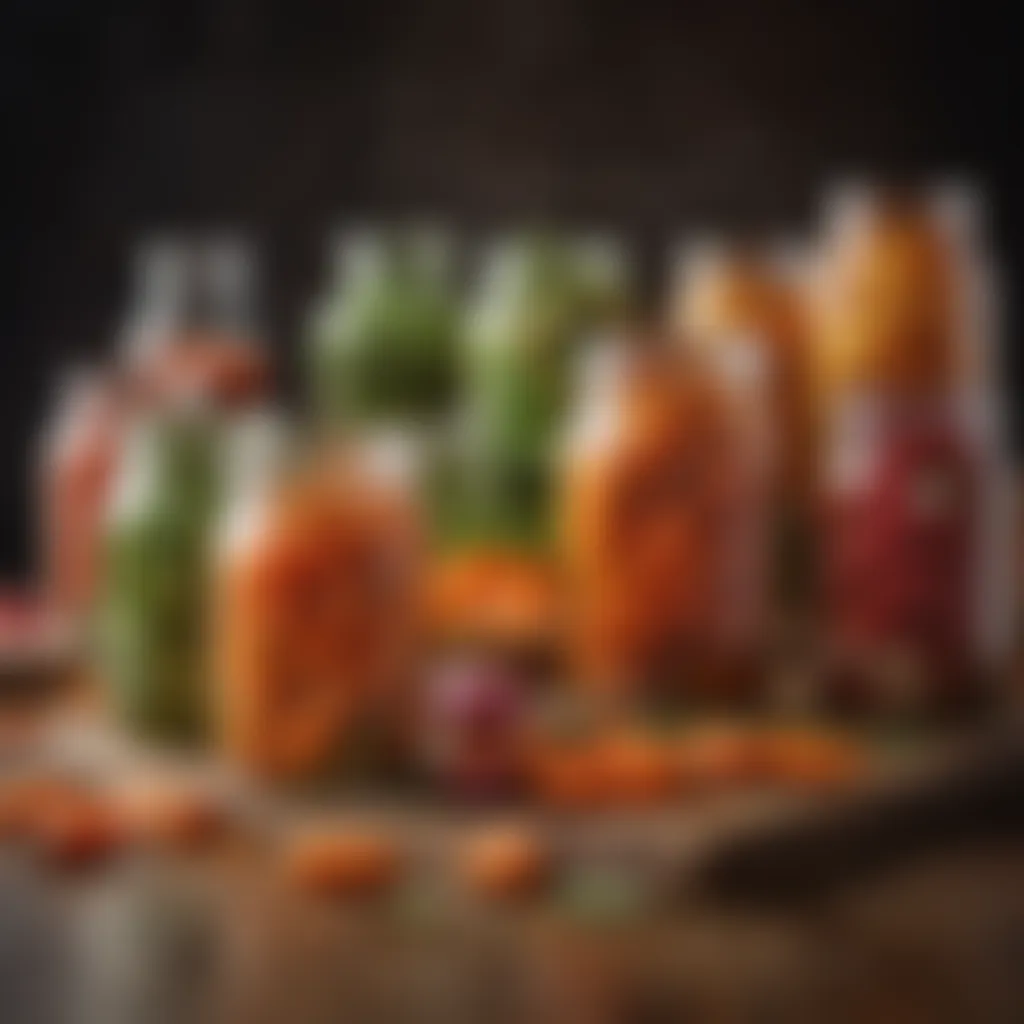 Colorful assortment of cured vegetables in jars