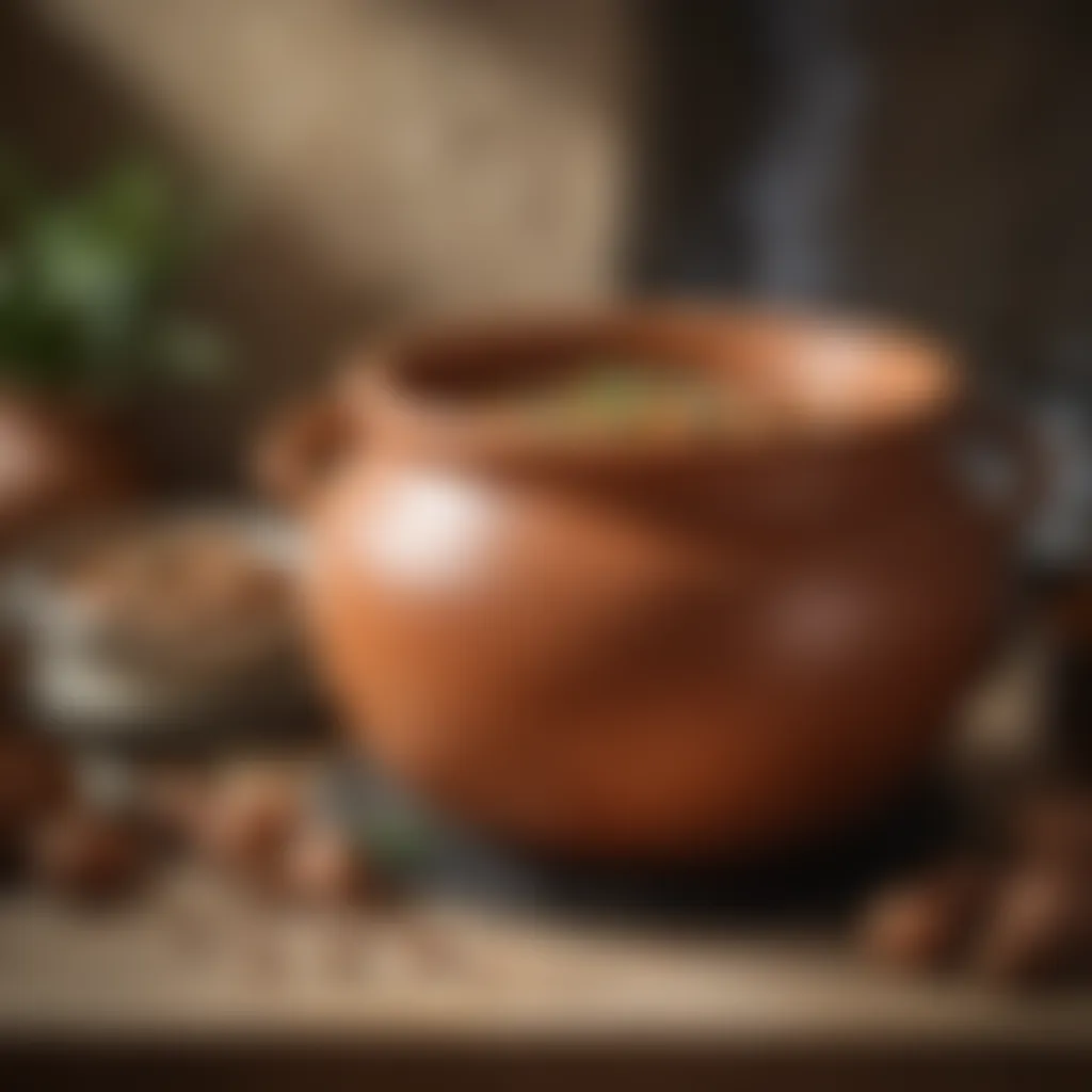 Cypriot clay pot with simmering Afelia