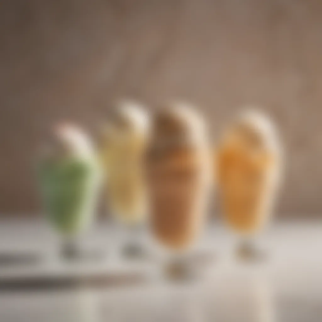 An assortment of dairy-free ice cream flavors in elegant glass cups