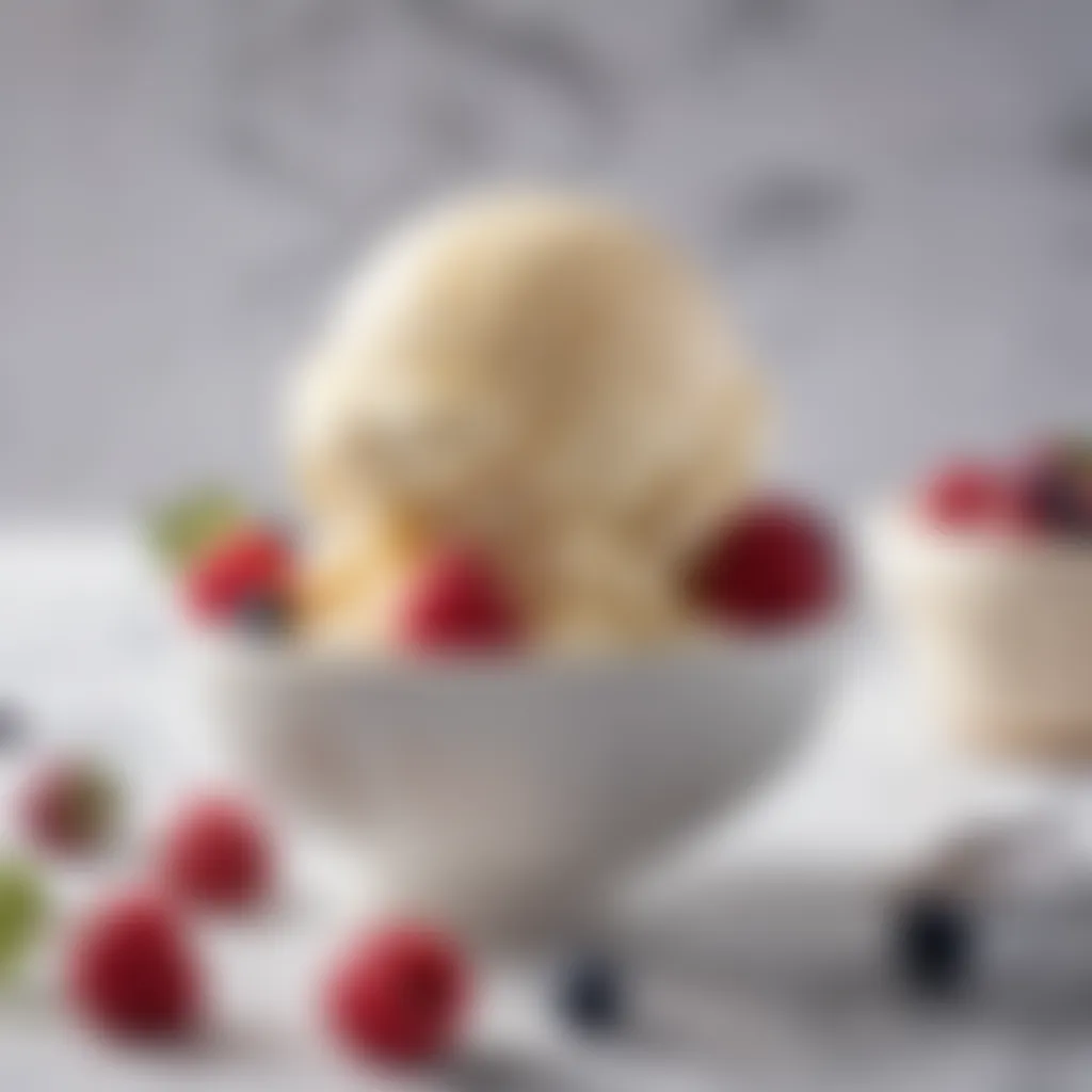 A rich and creamy bowl of dairy-free vanilla ice cream topped with fresh berries