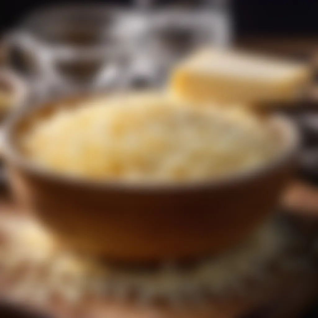 Bowl of grated Gruyere cheese