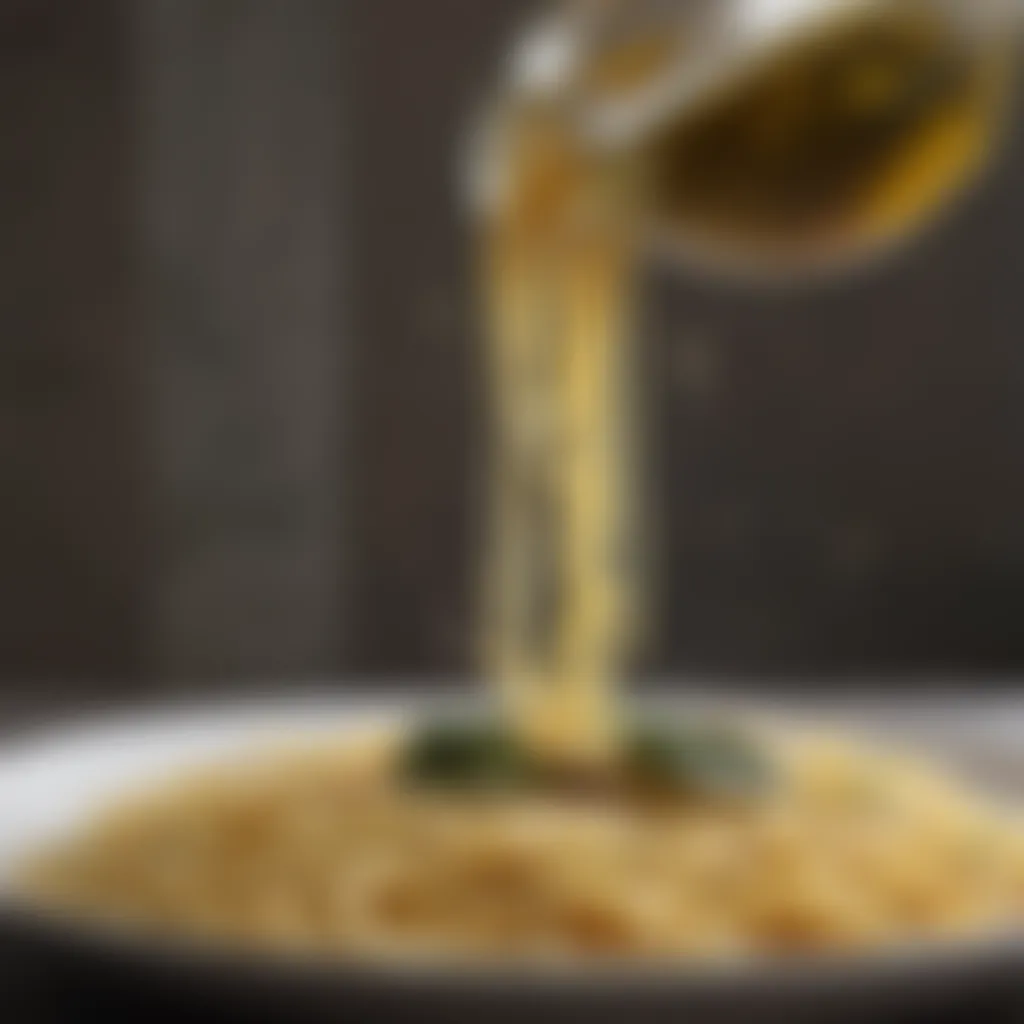 Exquisite shallot-infused olive oil drizzling over a steaming plate of pasta