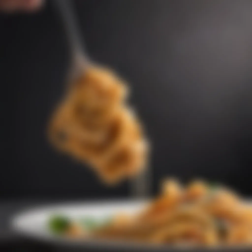 A tantalizing close-up of Shallot Pasta being twirled on a fork