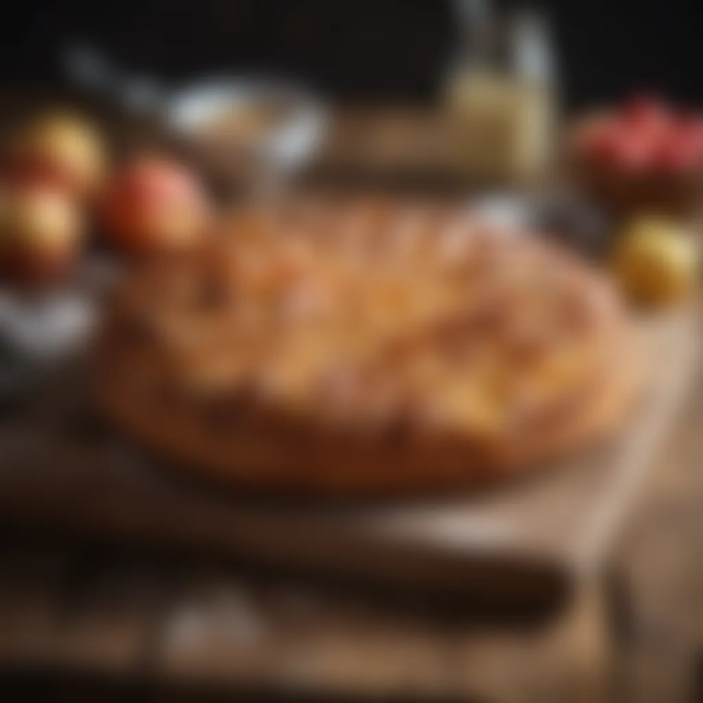 Freshly baked Apfelkuchen cooling on a rustic wooden table