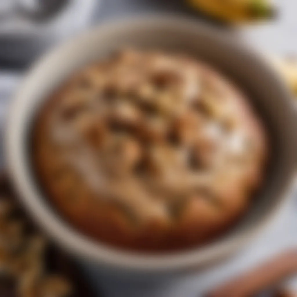 Exquisite banana bread batter with walnuts in a vintage bowl