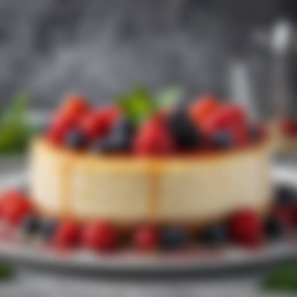 Decadent Cheesecake Garnished with Fresh Berries and Mint Leaves