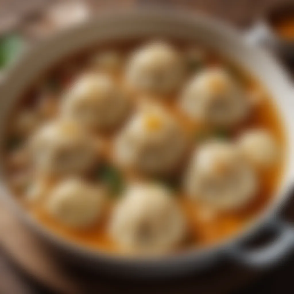 Fluffy and airy dumplings floating in a rich and flavorful broth