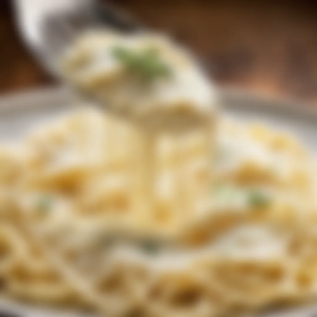 Creamy Parmesan grating on Alfredo sauce