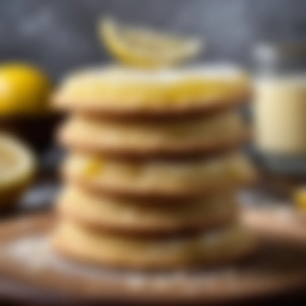 A stack of freshly baked lemon bar cookies on a rustic wooden plate