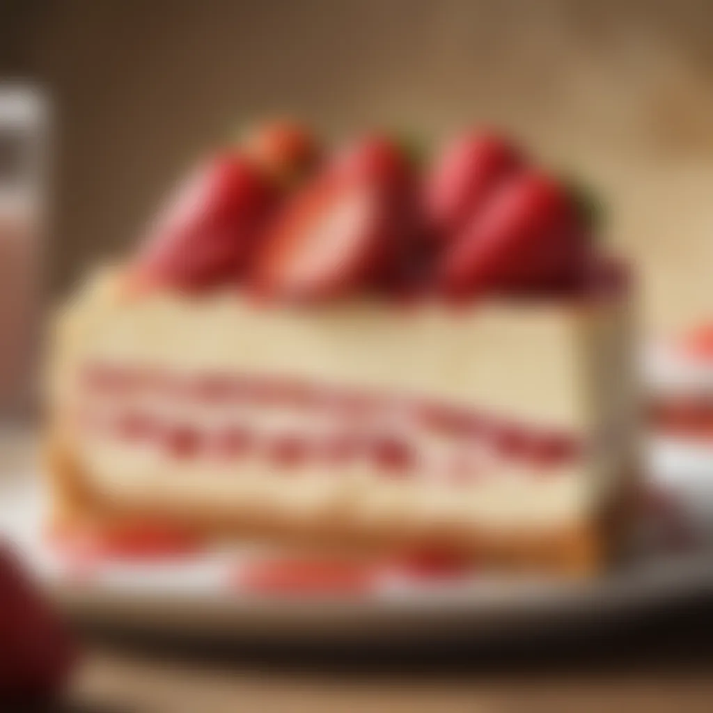 Perfectly sliced strawberry cheesecake revealing layers of goodness