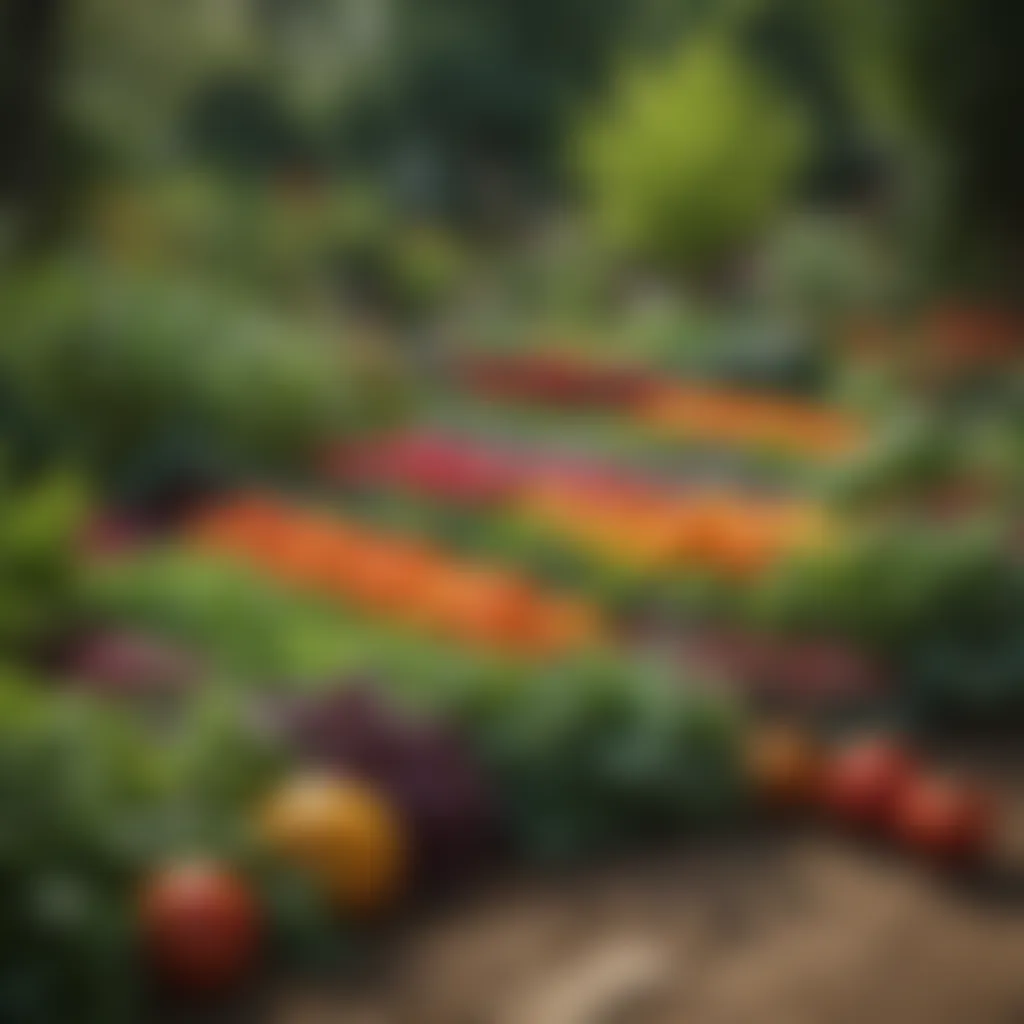 A vibrant arrangement of decorative vegetables in a garden setting.