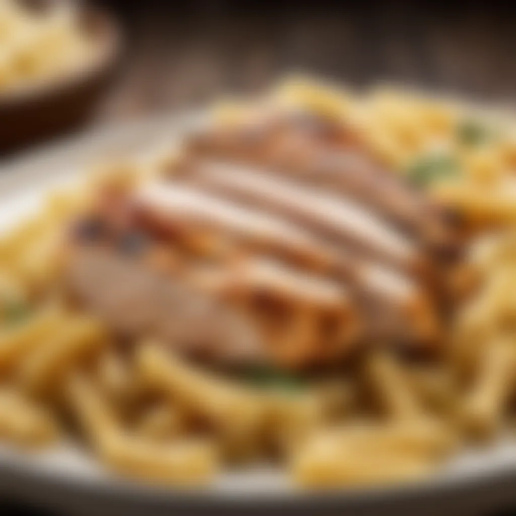 Sliced grilled chicken breast for chicken and cheese pasta bake