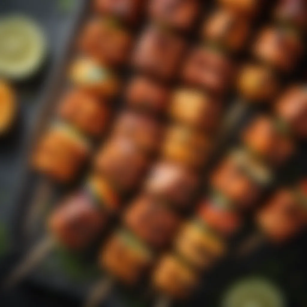 Close-up of juicy and flavorful tikka skewers