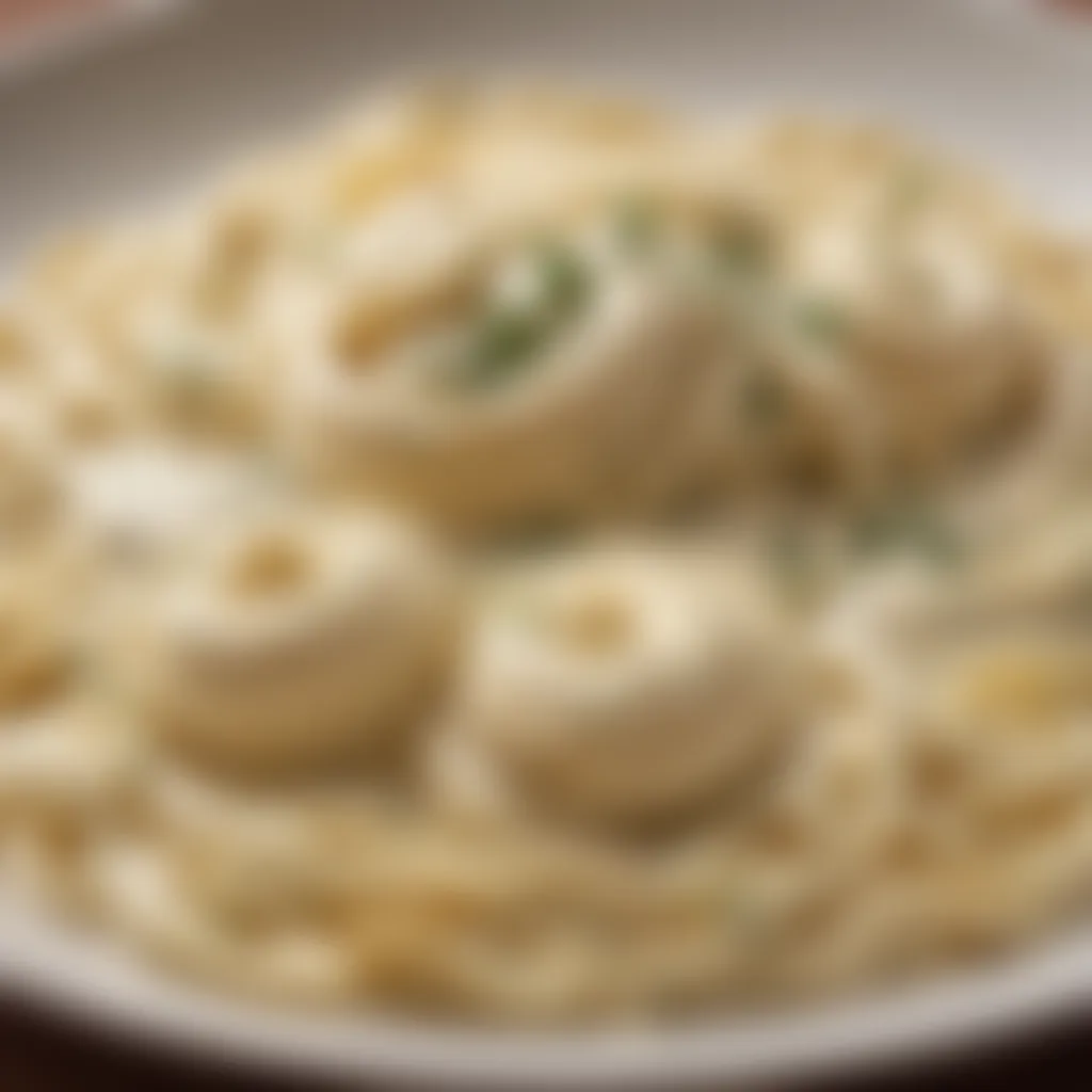 Elegant swirls of Alfredo sauce beautifully plated