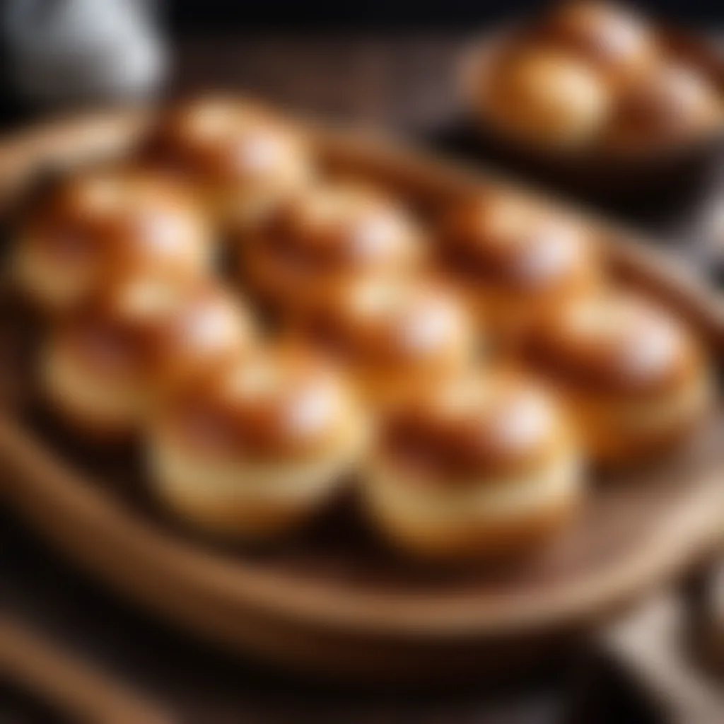 Anpan buns arranged beautifully on a wooden tray