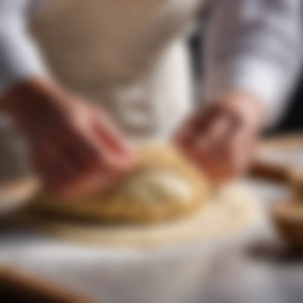 Anpan dough being carefully folded around sweet filling