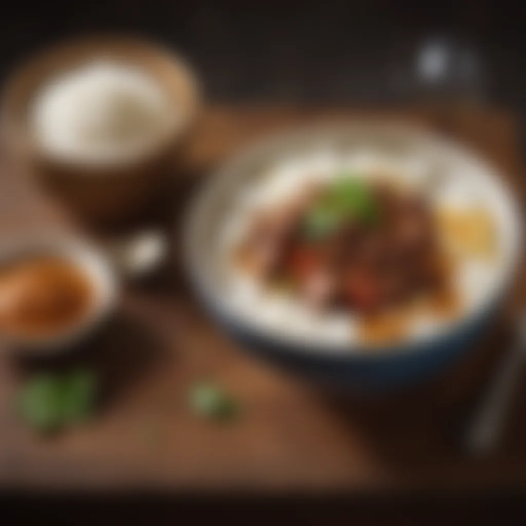 Artistic Culinary Presentation Garnished Beef Curry Bowl