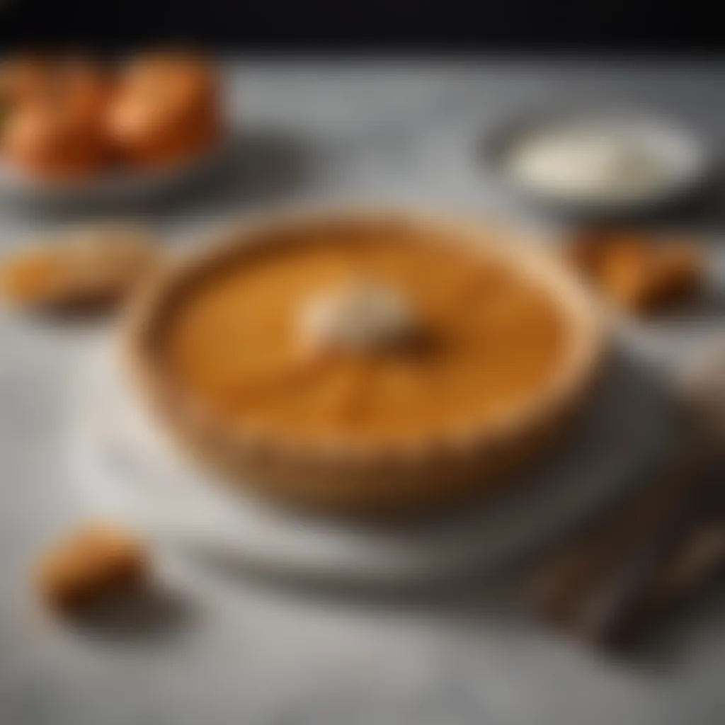 Elegant pumpkin pie on marble surface